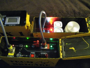 Box 1, Box 2 and Box 3 - Battery, Fire and Alarm Mission Boxes - All hooked up together. Powered up. Indicator Lights lit.